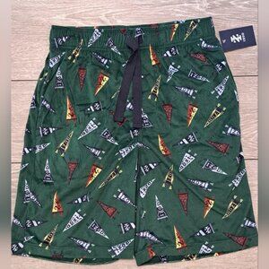 Brand New IZOD Men's Green Pizza Print Silky Fleece Sleep Shorts